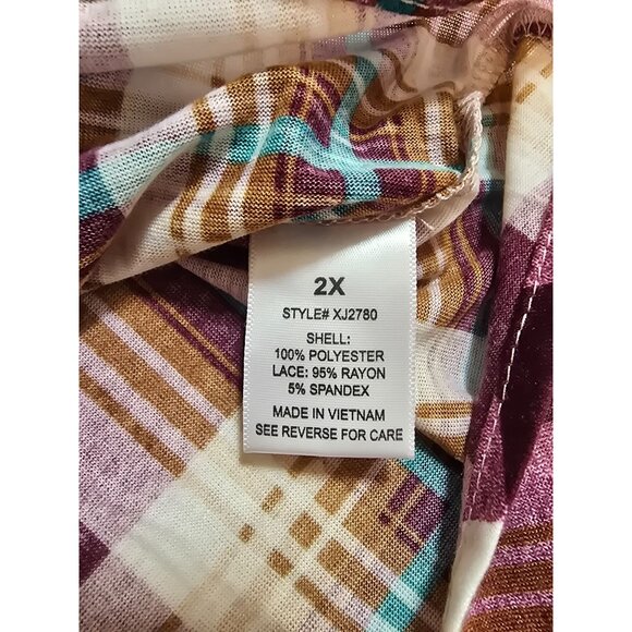 Womens Plus Size Plaid Button-Up Shirt Lace Back Size 2X Pockets - Picture 6 of 15